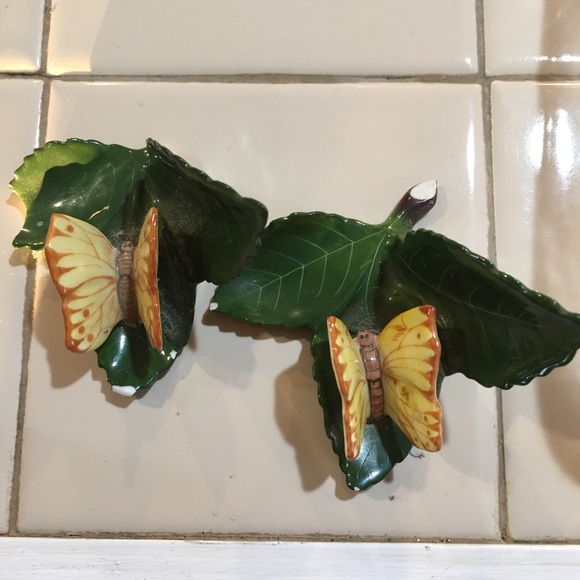2 Herend butterfly on leaf card holders